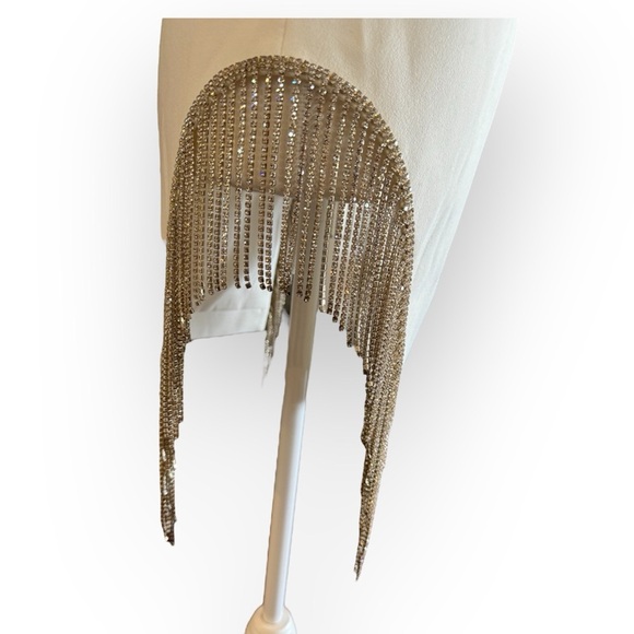 HOUSE OF CB Charlize White Crystal Fringe Mini Dress XS Bridal Holiday - Picture 9 of 13